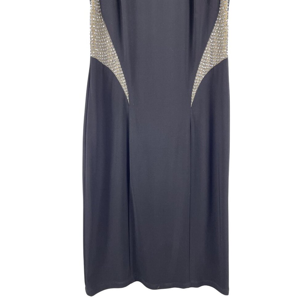 Xscape Women's 4 Sheer Rhinestone Illusion Sleeveless Cocktail Dress LBD Black - Picture 3 of 9